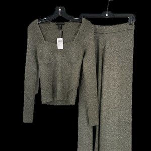 NWT House Of Harlow Womens Two Piece Pants Set Outfit Olive Metallic Cropped S